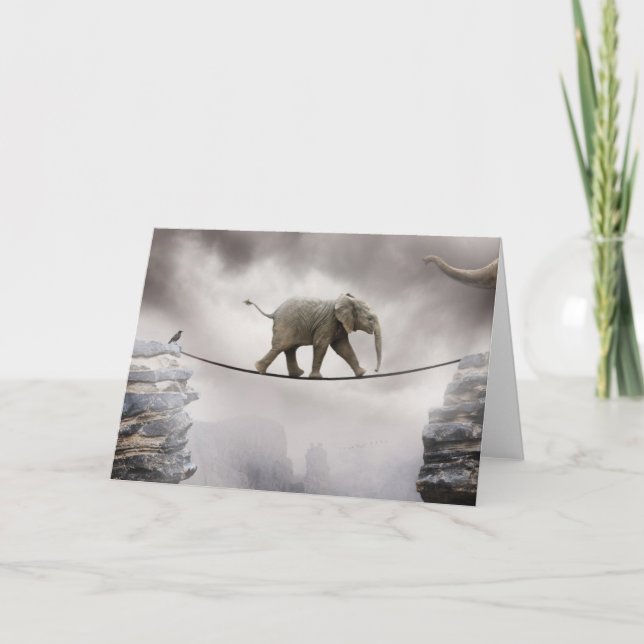 Tarjeta Paseos del elefante del bebé la cuerda tirante (Anverso)