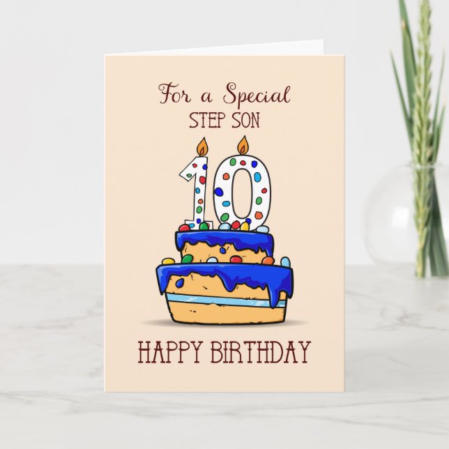 Tarjeta Paso Son 10 cumpleaños, 10 en dulce pastel azul (Anverso)