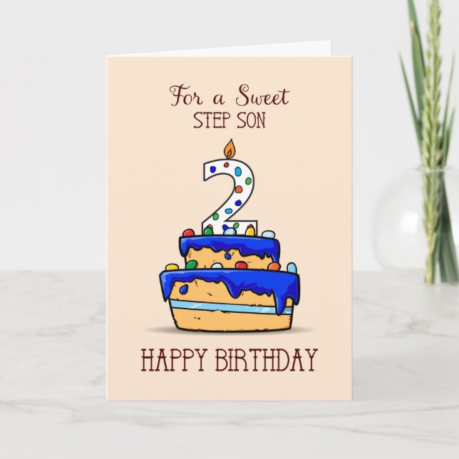 Tarjeta Paso Son segundo cumpleaños, 2 en dulce pastel azu (Anverso)