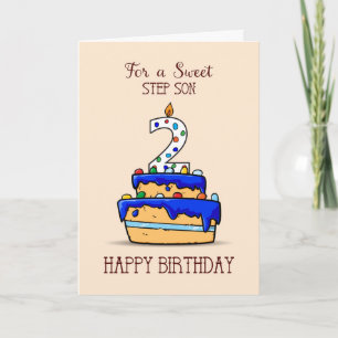 Tarjeta Paso Son segundo cumpleaños, 2 en dulce pastel azu