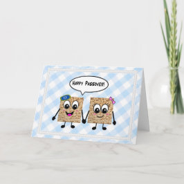 Tarjeta Passover feliz Matzot lindo en la guinga azul