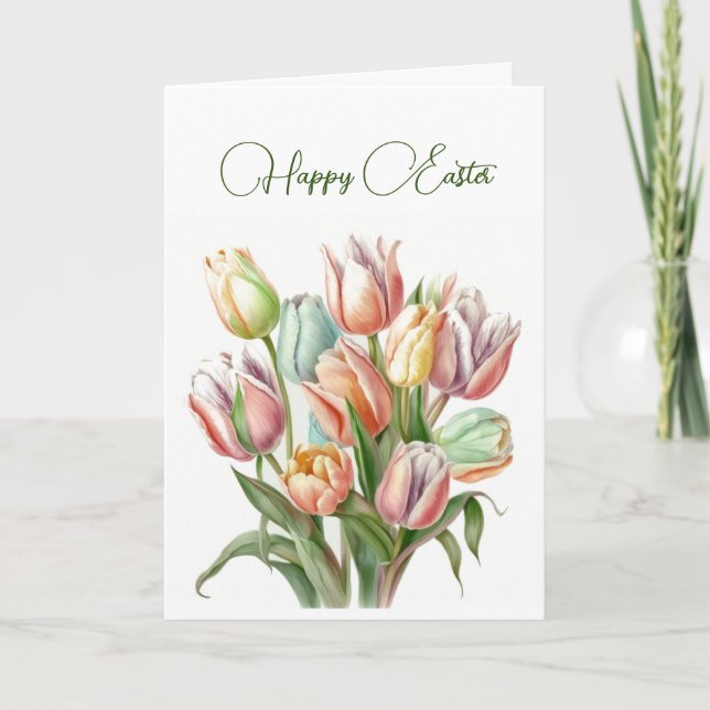 Tarjeta Pastel acuarela Tulips Pastel Feliz Pascua (Anverso)