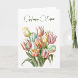 Tarjeta Pastel acuarela Tulips Pastel Feliz Pascua