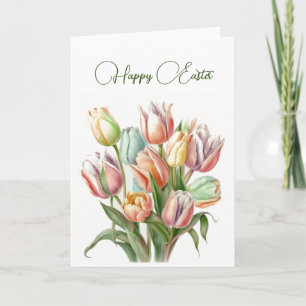 Tarjeta Pastel acuarela Tulips Pastel Feliz Pascua