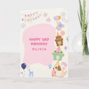 Tarjeta pastel adorable con animales y globo aeros
