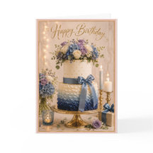 Pastel Azul Elegante Tarta Floral de Cumpleaños