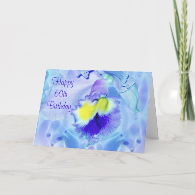 Tarjeta Pastel Blue Orchid Felices deseos de cumpleaños 60 (Anverso)