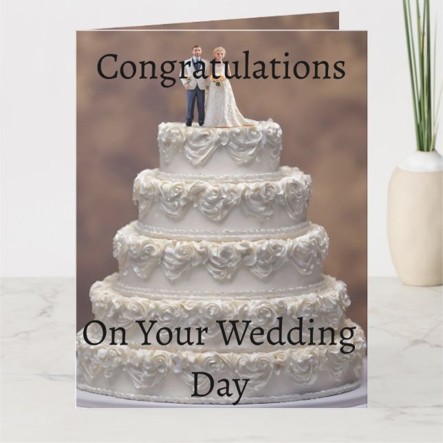 Tarjeta Pastel Boda Blanco De Cinco Niveles Con Pareja Bri (Anverso)