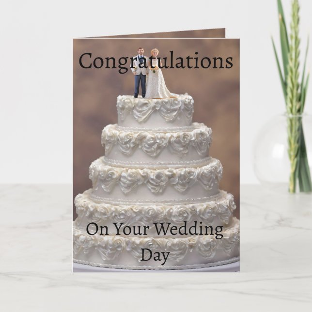 Tarjeta Pastel Boda Blanco De Cinco Niveles Con Pareja Bri (Anverso)