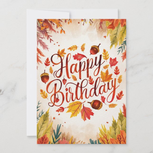Tarjeta Pastel Bonito cálido otoño otoño feliz cumpleaños (Anverso)
