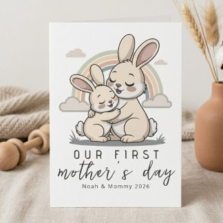 Tarjeta Pastel Bunny Mom Baby First Mothers Day Soft Love