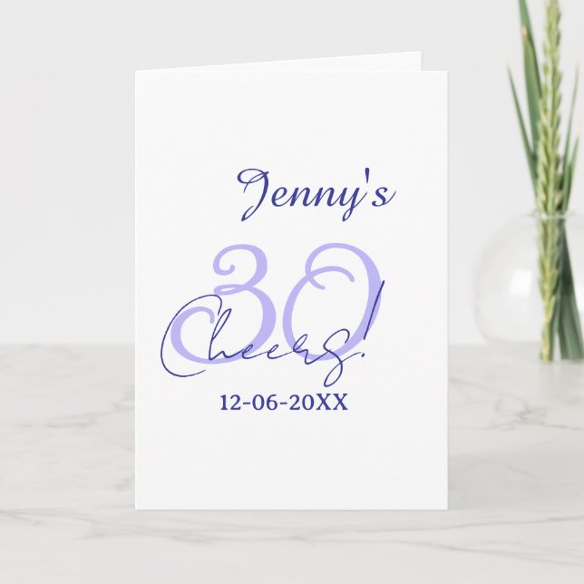 Tarjeta Pastel cheers 30th birthday purple elegant name da (Anverso)