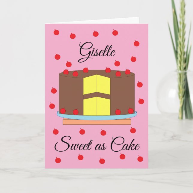 Tarjeta Pastel con cerezas: Blanco rosado (Anverso)