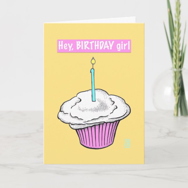 Tarjeta Pastel con Velas "Hey, Chica de Cumpleaños" (Anverso)