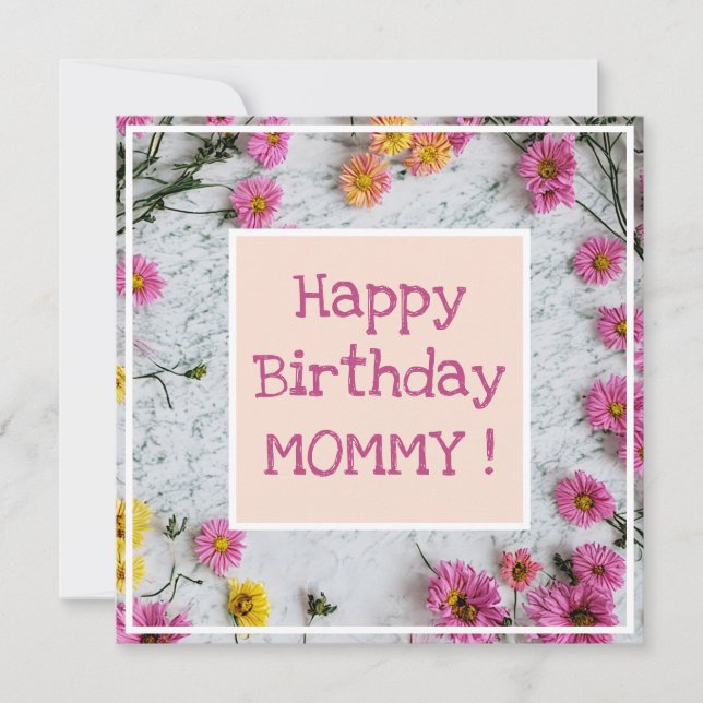 Tarjeta Pastel Daisy Flowers Marble Cute Agradable Cumplea (Anverso)