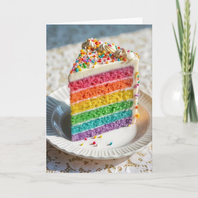 Tarjeta Pastel de arcoiris con salpicaduras de cumpleaños (Anverso)