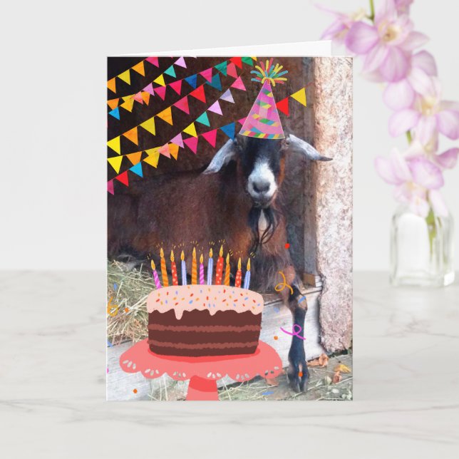 Tarjeta Pastel De Cabra Festiva Y Pastel De Cumpleaños (Orquídea)