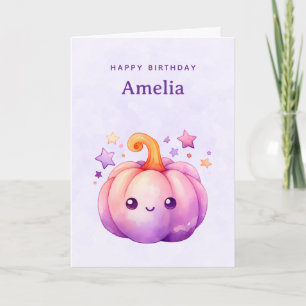 Tarjeta Pastel de Calabaza con Estrellas Cumpleaños Soñado