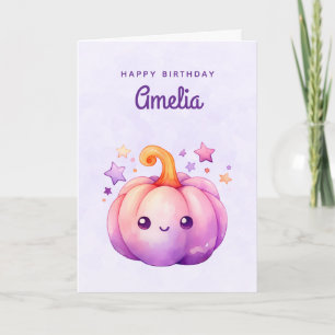 Tarjeta Pastel de Calabaza con Estrellas Cumpleaños Soñado