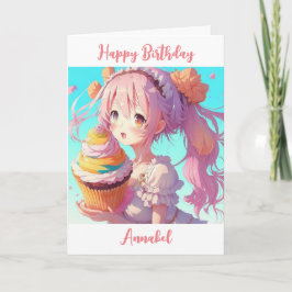 Tarjeta Pastel de Chica de Anime Feliz Cumpleaños Personal