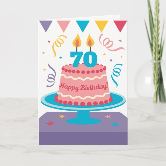 Tarjeta Pastel de cumpleaños 70: ¡Personalizable! (Anverso)
