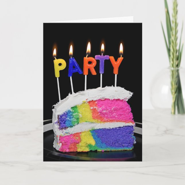 Tarjeta Pastel de cumpleaños arcoiris (Anverso)