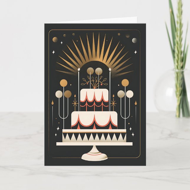 Tarjeta Pastel de cumpleaños Art Deco (Anverso)