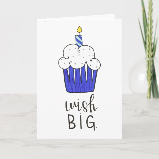 Tarjeta pastel de cumpleaños caligrafía azul mano escrita (Anverso)