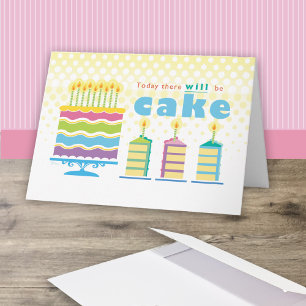 Tarjeta Pastel de cumpleaños celebra el azul amarillo