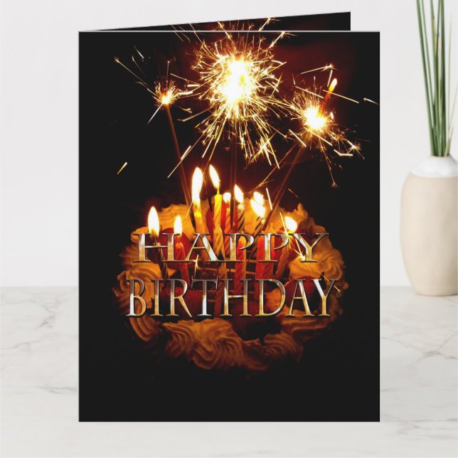 Tarjeta Pastel De Cumpleaños Con Esparklers, (Anverso)