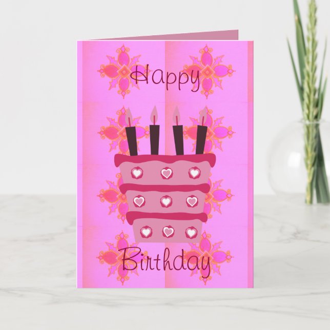 Tarjeta Pastel de cumpleaños con flores para el arte de su (Anverso)