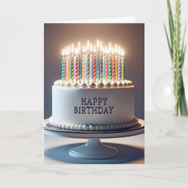 Tarjeta Pastel de cumpleaños con muchas velas (Anverso)