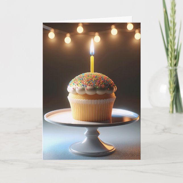 Tarjeta Pastel de Cumpleaños con Vela (Anverso)