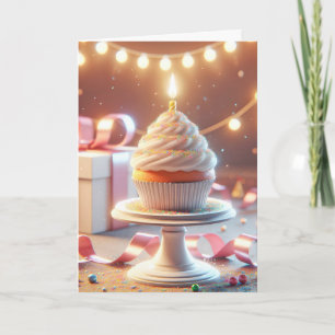 Tarjeta Pastel de Cumpleaños con Vela