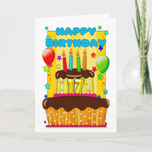 Tarjeta pastel de cumpleaños con velas - feliz 17 cumpleañ