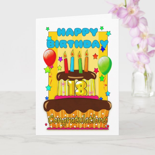 Tarjeta pastel de cumpleaños con velas - feliz 18 cumpleañ