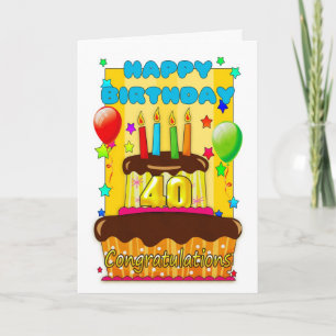 Tarjeta pastel de cumpleaños con velas - feliz 40 cumpleañ