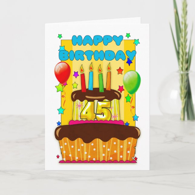 Tarjeta pastel de cumpleaños con velas - feliz 45 cumpleañ (Anverso)