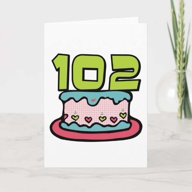 Tarjeta Pastel de cumpleaños de 102 años (Anverso)