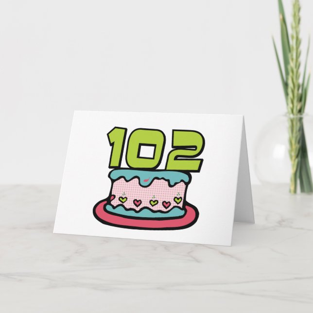 Tarjeta Pastel de cumpleaños de 102 años (Anverso)
