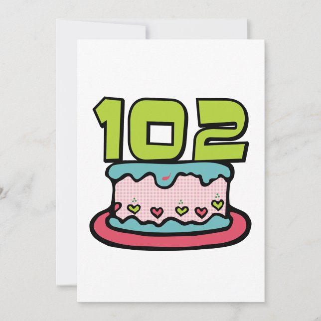 Tarjeta Pastel de cumpleaños de 102 años (Anverso)