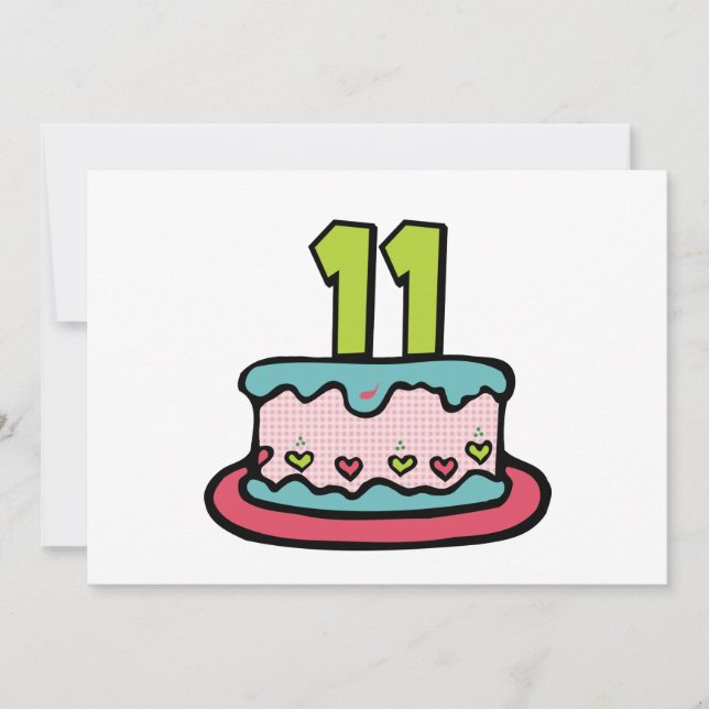 Tarjeta Pastel de cumpleaños de 11 años (Anverso)