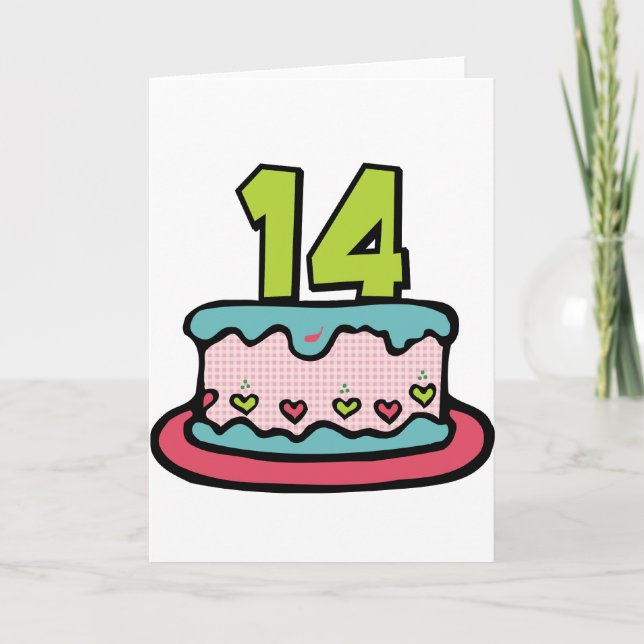 Tarjeta Pastel de cumpleaños de 14 años (Anverso)