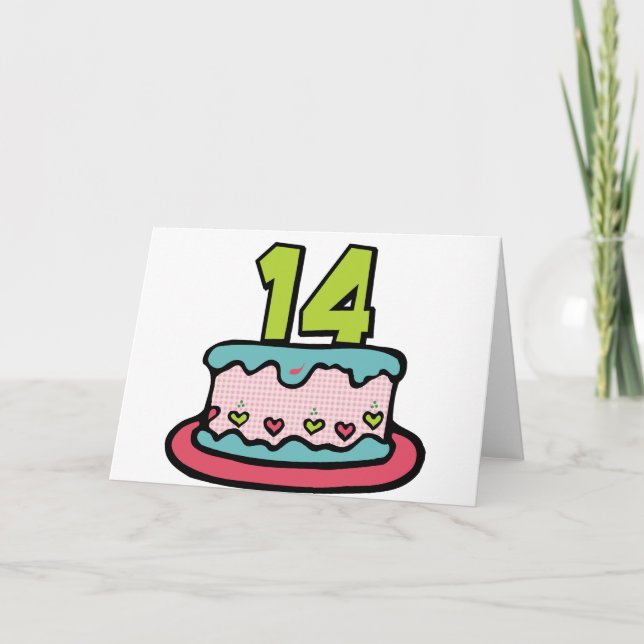 Tarjeta Pastel de cumpleaños de 14 años (Anverso)