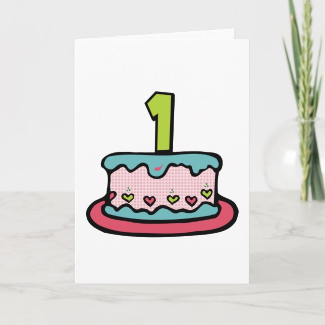 Tarjeta Pastel de cumpleaños de 1 año (Anverso)