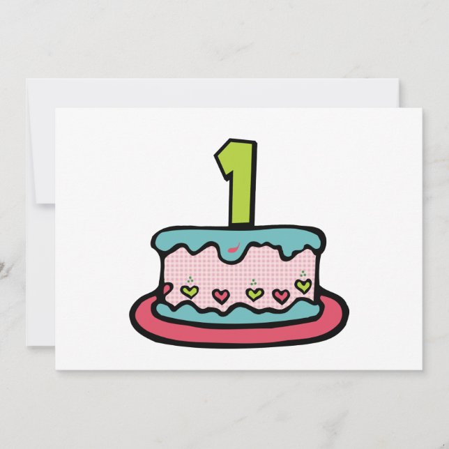 Tarjeta Pastel de cumpleaños de 1 año (Anverso)