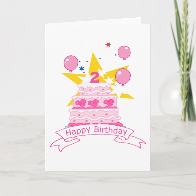 Tarjeta Pastel de cumpleaños de 2 años (Anverso)