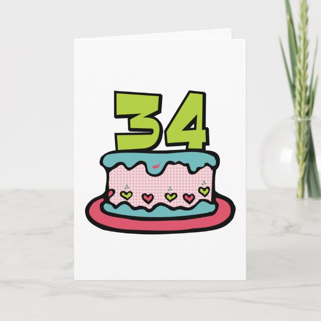Tarjeta Pastel de cumpleaños de 34 años (Anverso)