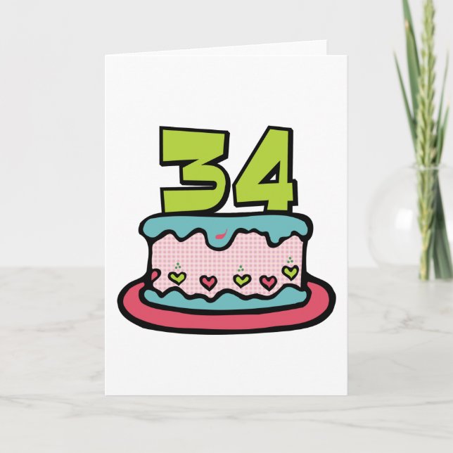 Tarjeta Pastel de cumpleaños de 34 años (Anverso)