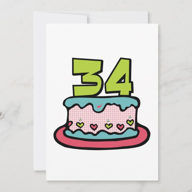 Tarjeta Pastel de cumpleaños de 34 años (Anverso)